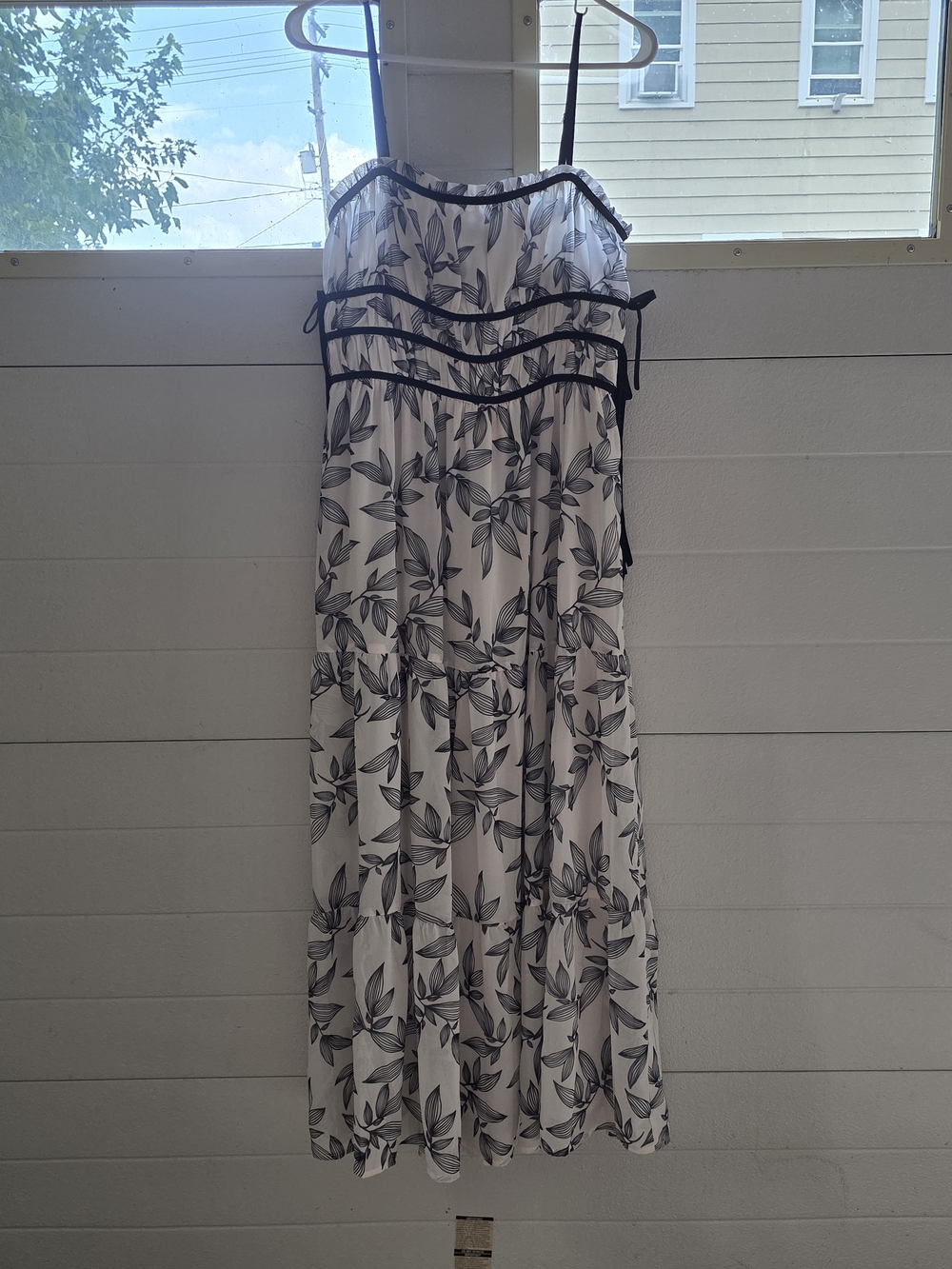 Black and White Floral Maxi Dress with Spaghetti Straps